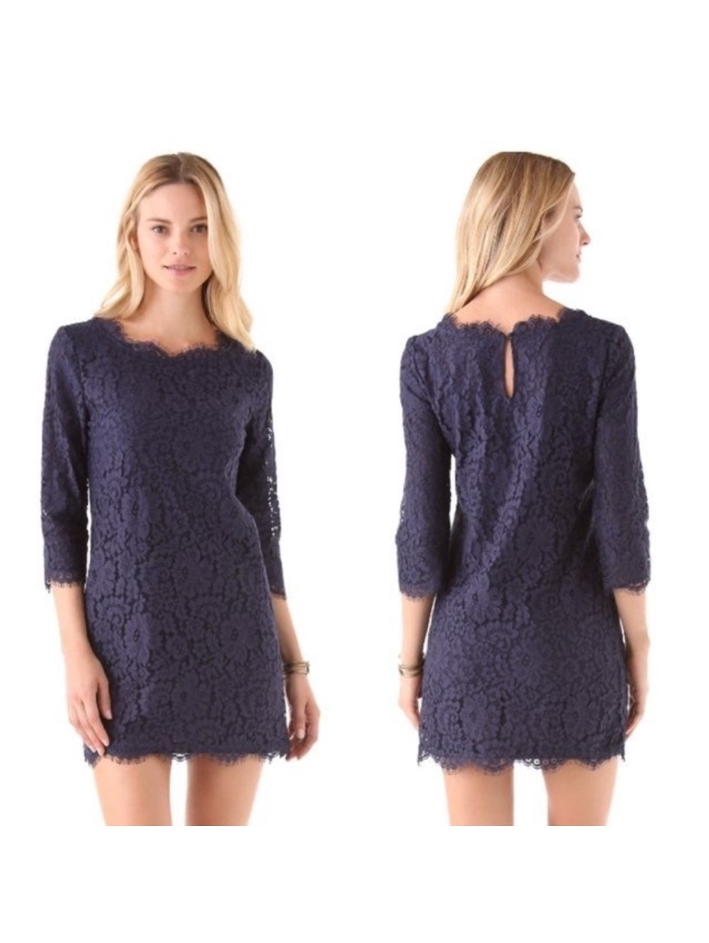 Joie Portia Lace Overlay Navy Blue Shift Dress small EUC